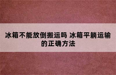 冰箱不能放倒搬运吗 冰箱平躺运输的正确方法